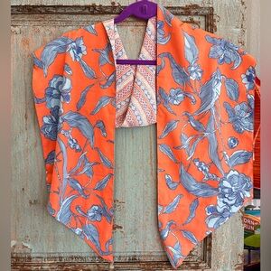 Coolibar SPF 50 Sun Protective Scarf Wrap – Floral Reversible Orange & Blue